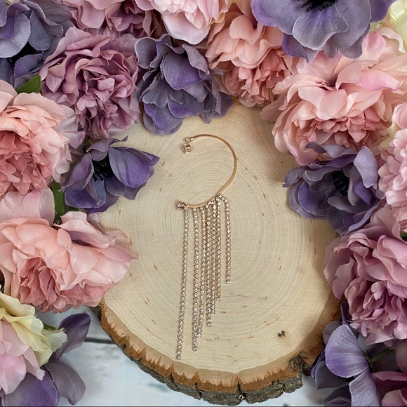 Glam Crystal Tassel Left Ear Cuff Clip Earring - Picture 11 of 16